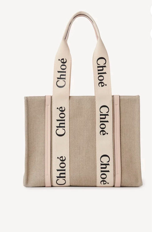 CHLOE WOODY TOTE BAG AUS LEINEN
